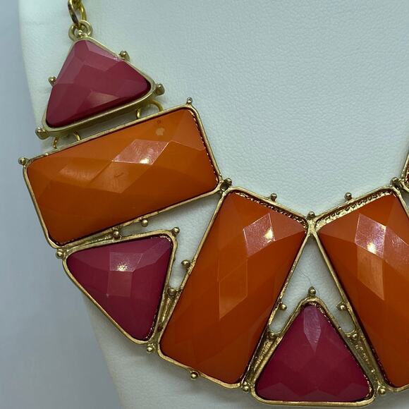 Gold-Tone Pink Orange Pendant Statement Necklace - Picture 3 of 8